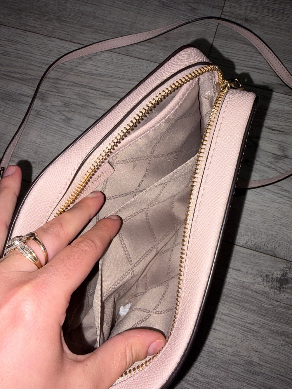 Michael Kors Pale Pink Saffiano Crossbody with Gold Chain Strap - Picture 11 of 15